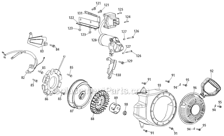 Starter Assembly and Blower Housing Diagram and Parts List for 31AM63LF701 2011 Yard Man Snow Blower